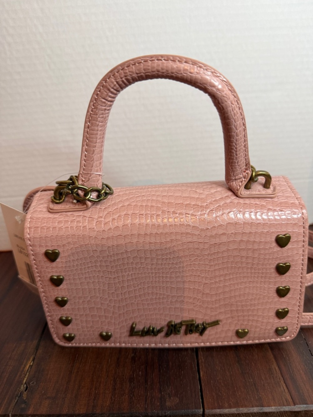 Betsey Johnson Pink Mini Bag with Gold Heart Accents